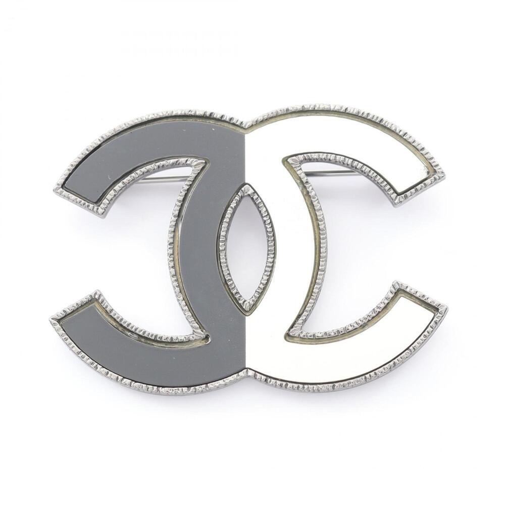 CHANEL Authentic Black Logo Brooch